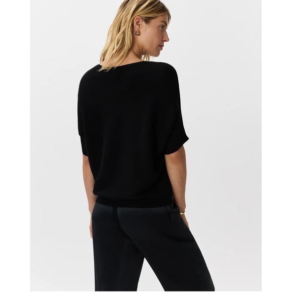 Quince Lightweight Cotton Cashmere Link Stitch Dolman Sweater L Black Drape - Picture 8 of 12